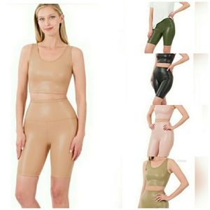 PU Leather Wet Look Biker & Crop Set